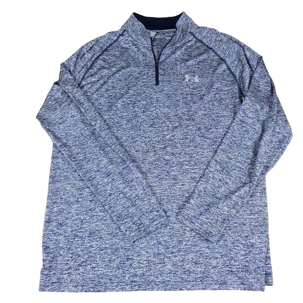 Under Armour Heat Gear Lightweight 1/4 Zip Men Large Heather Blue Pristine!!